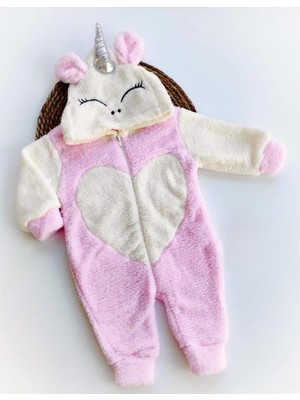 Bilge Trend Welsoft Peluş Kapüşonlu Pembe Unicorn Nakışlı Uyku Tulumu Unicorn Kostüm
