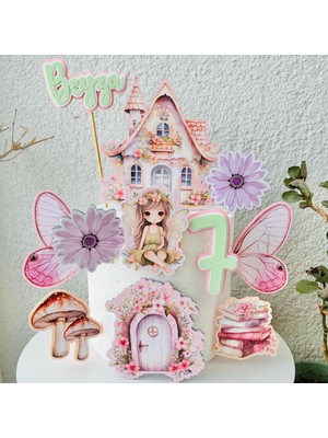 Cake Topper Peri Kızı Temalı Kız Çocuk Doğum Günü Isme Özel 3 Boyutlu Pasta Parti Süsü Seti