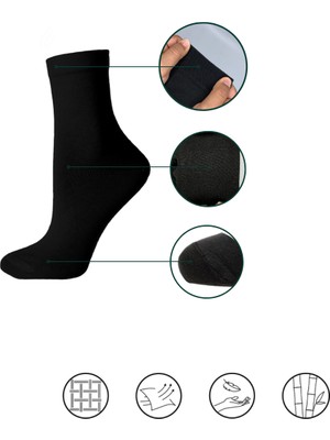 Eyon Socks Dikişsiz Bambu Kadın Siyah Soket Çorap, Yıkamalı 6 Çift