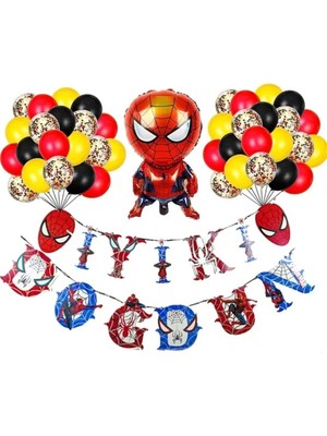 Spiderman Lüks Uzar Yazılı Doğum Günü Süsü Doğum Günü Parti Balon Seti