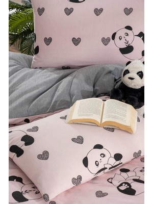 Pembe Panda Tek Kişilik Nevresim Seti Çarşafsız( 160X220 Nevresim Kılıfı & 1 Adet Yastık Kılıfı )