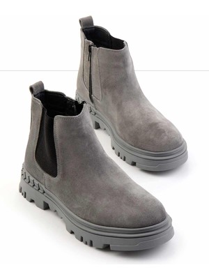 Bambi Gri Süet Hakiki Deri Erkek Bot & Bootie E02811420302