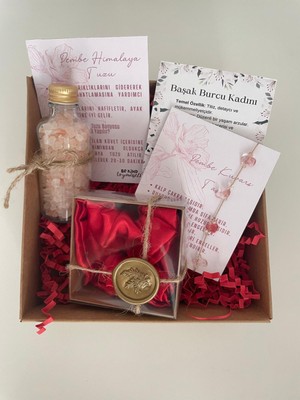 Anatolian Gift Store Başak Burcuna Özel Hediye Seti: Pembe Himalaya Tuzu, Bileklik, Kart, Saten Kumaş
