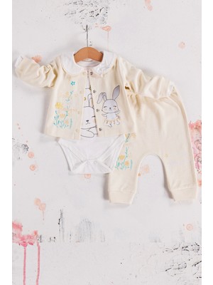 Beruflic Tavşan Desenli Çiçekli 3'lü Hırkalı Kız Çocuk Takım