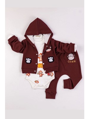 Beruflic Monkey Nakışlı Kapişonlu Erkek Bebek Takım
