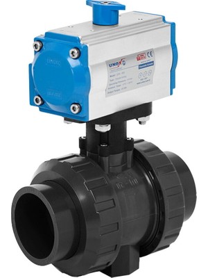 Unox Çift Etkili Pnömatik Aktüatörlü U-Pvc Küresel Vana Asit İçin