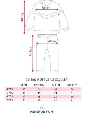 Minipodyum Uzun Kollu  Pamuk Sweat Alt Üst Kız Çocuk Ikili Taytlı Takım 4-7 Yaş