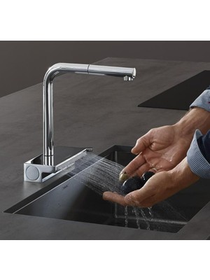 Hansgrohe Aquno Select M81 Tek Kollu Eviye Bataryası 250 Çekilebilir Gaga Sbox Krom 73830000