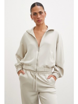 Never More  Fermuarlı Sweatshirt Taş