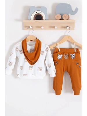 Beruflic Fularlı Baby Desenli 3'lü Erkek Bebek Takım