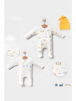 Beruflic Araba Desenli Sarı 4'lü Erkek Bebek Tulumu