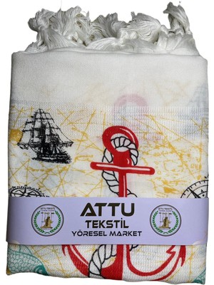 Attu Tekstil Bambu Baskılı Peştemal Gemi Çapa Desen