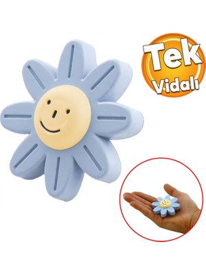Badem10 Plastik Papatya Gülücüklü Mavi Renk Mobilya Çoçuk Odası Dolabı Kapak Kulpu Çekmece Kulbu 1 Adet