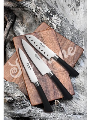 Üç Parça Sürmene Siyah Inci Şef Bıçağı Seti Profesyonel Kullanım Santoku Suşi Bıçak