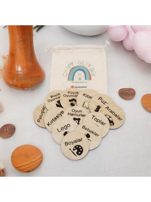 Figürlü türkçe 12 li ahsap dolap etiketi