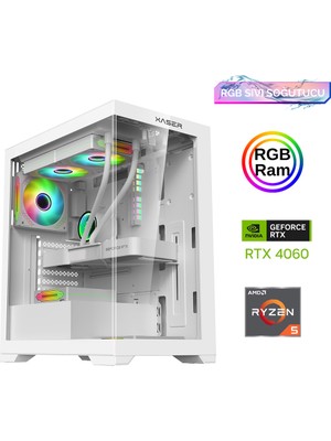 Xaser Xsr814 Ryzen 5 5600 16GB Ram 512GB M.2 NVMe SSD 8GB RTX4060 Beyaz RGB Sıvı Soğutmalı Oyuncu Bilgisayarı