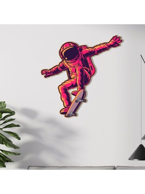 Steel Art Dec Kaykaycı Astronot Renkli Metal Tablo