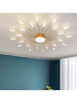 Zr Aydınlatma Gold Eskitme 4000K Ø120CM 30 Kollu Güneş LED Avize, Mum Avize, Modern Aydınlatma, Plafonyer, Sıva Üstü