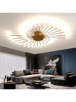 Zr Aydınlatma Gold Eskitme 4000K Ø125CM 42 Kollu LED Avize, Mum Avize, Modern Aydınlatma, Plafonyer, Sıva Üstü