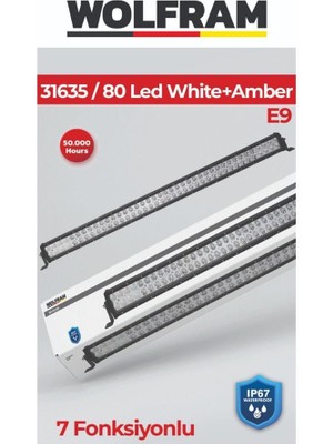 Wolfram 10V-30V LED Bar Off-Road Beyaz-Turuncu Çakarlı (Çakar Tepe Lamba) 7 Fonksiyonlu (137 Cm) E9