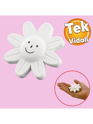 Badem10 Plastik Papatya Gülücüklü Beyaz Renk Mobilya Çoçuk Odası Dolabı Kapak Kulpu Çekmece Kulbu 1 Adet