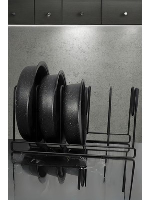 Kitchen Store 1 Parça Metal Siyah Tava ve Tencere Kapağı Düzenleyici Raf Mutfak Dolabı Tel Tencere Tava Organizer