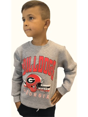 Modarvi Bulldogs Baskılı 3 Iplik Şardonlu Gri Çocuk Sweatshirt