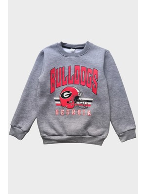 Modarvi Bulldogs Baskılı 3 Iplik Şardonlu Gri Çocuk Sweatshirt