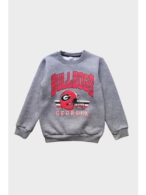 Modarvi Bulldogs Baskılı 3 Iplik Şardonlu Gri Çocuk Sweatshirt