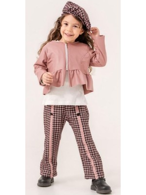 Butik Çocuk Alt Üst 3'lü Takım Deri Ceketli Kazayağı Takım