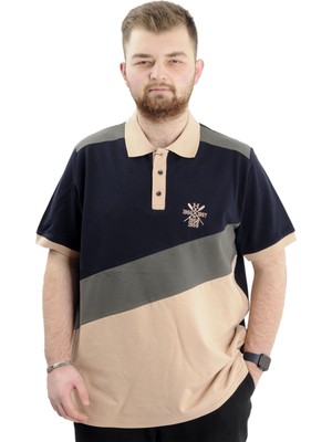 ModeXL  Büyük Beden Erkek Polo Yaka Tişört Renk Bloklu U24322 Lacivert