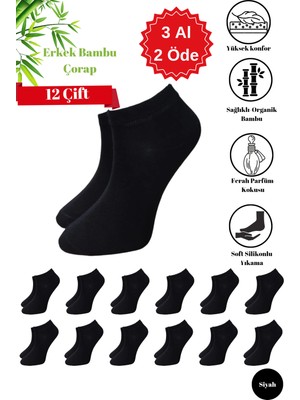 Premium Natural Socks Erkek-Bayan Bambu Siyah Patik Çorap 12'Li(Soft Yıkama)(Parfümlü)(Imalattan)