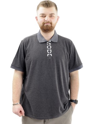 ModeXL  Erkek Büyük Beden Polo Yaka Tişört Baskılı Mode U24334 Antramelanj