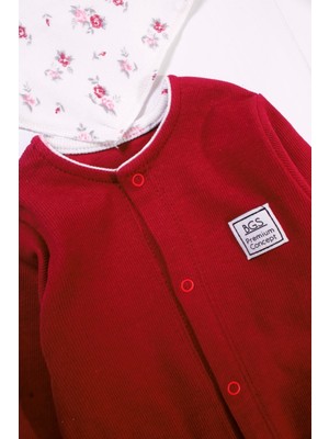 Beruflic Çiçek Desenli Nakışlı Kız Bebek 4'lü Tulum Seti