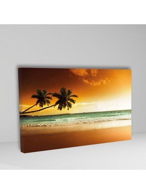 Gaagart Tekli Yatay Kanvas Duvar Tablosu Yeşil Deniz Ve Palmiye Manzara
