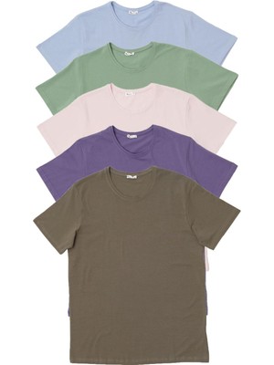 Tom John Erkek T-Shirt Standart Kalıp Basic Relaxed Bisiklet Yaka 5 Li Paket Mıxcolor