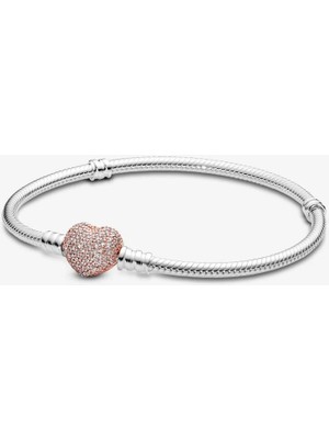 Pandora Pavé Kalp Klipsli Bileklik 586292CZ-17CM