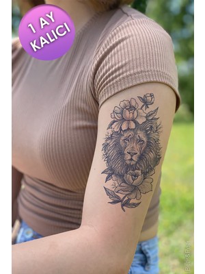 BP Tattoo 1 Ay Kalıcı Tattoo Gerçek Dövme Görünümlü Çiçek ve Aslan Dövmesi