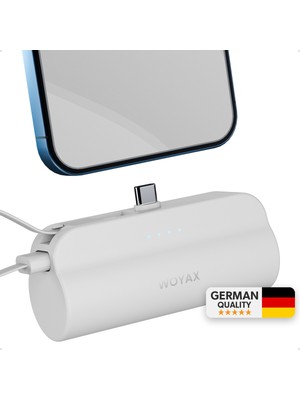Woyax by Deji Type-C Soketli Mini Beyaz Powerbank 5000mah 2 Type-c Port Dahili Kablolu Taşınabilir Şarj Cihazı