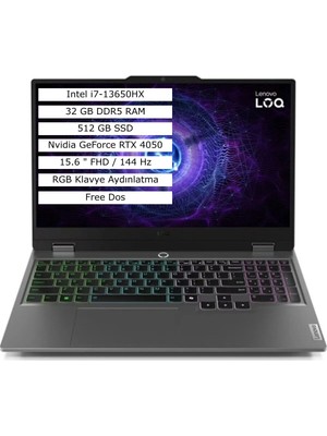 Lenovo Loq 15IRX9 Intel Core I7 13650HX 32GB 512GB SSD 6gb RTX4050 Freedos 15.6" Fhd Taşınabilir Bilgisayar 83DV00G7TR03