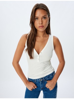 Koton V Yaka Atlet Dokulu Çıt Çıt Düğme Kapamalı Slim Fit