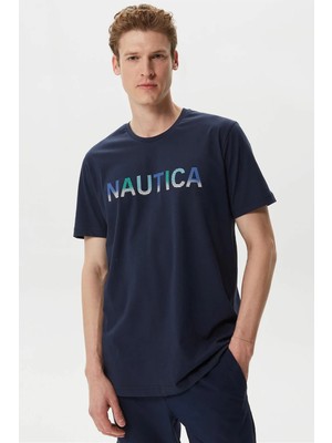 Nautica Pamuk Marka Baskılı Bisiklet Yaka Standart Fit T Shirt Erkek T Shirt V35506T 4Nv