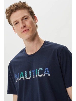 Nautica Pamuk Marka Baskılı Bisiklet Yaka Standart Fit T Shirt Erkek T Shirt V35506T 4Nv