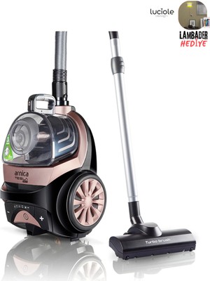 Arnica Ultra Premium HEPA Filtreli, TURBO Başlıklı, Üstün Çekim Gücü Performanslı Torbasız Süpürge, Luciole Lambader Hediye!