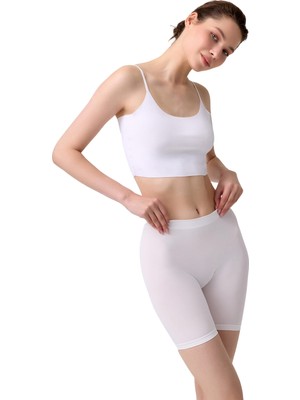 Cottonhill Premium - Kadın Beyaz Ultra-Rahat Seamless Yüksek Bel Uzun Paça Boxer