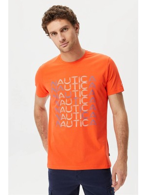 Nautica Pamuk Marka Baskılı Bisiklet Yaka Standart Fit T Shirt Erkek T Shirt V35528T 8Tr