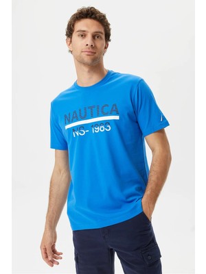 Nautica Pamuk Marka Baskılı Bisiklet Yaka Standart Fit T Shirt Erkek T Shirt V35532T 4Sj