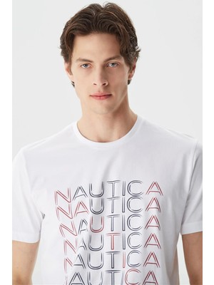 Nautica Pamuk Marka Baskılı Bisiklet Yaka Standart Fit T Shirt Erkek T Shirt V35528T 1Bw