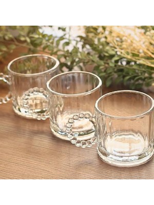 By Como 3 Lü Cam Boncuk Kulplu Bardak Kupa Çay Kahve Meşrubat Bardağı 325ML