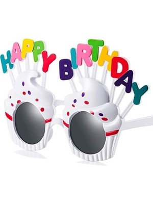 Pandoli Happy Birthday Cupcakes Gözlük Beyaz Renk Yetişkin 1 Adet Hawai Retro